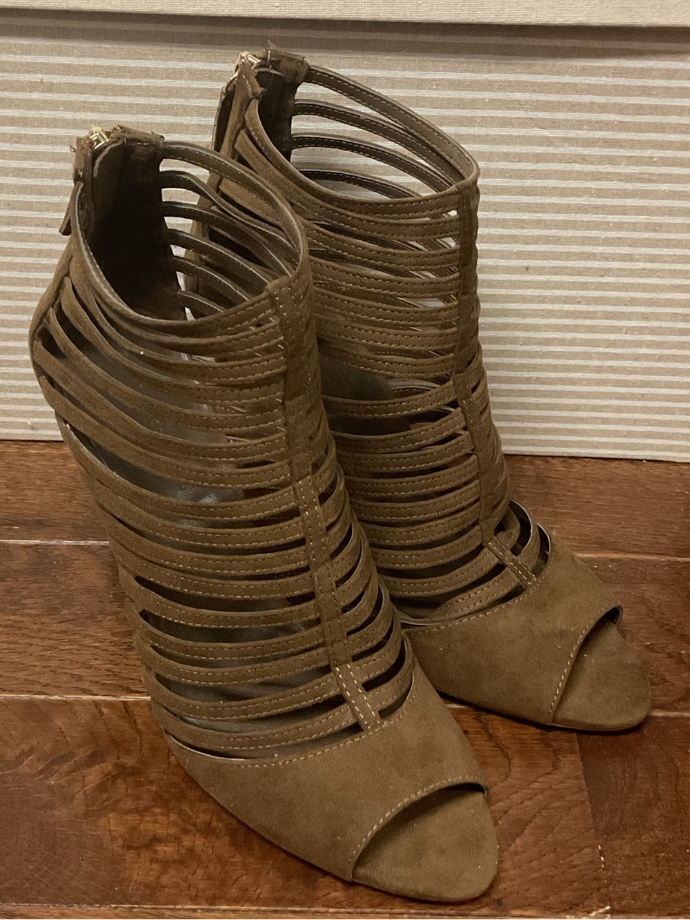 Zara Olive Strappy Open-Toe Heeled Sandals